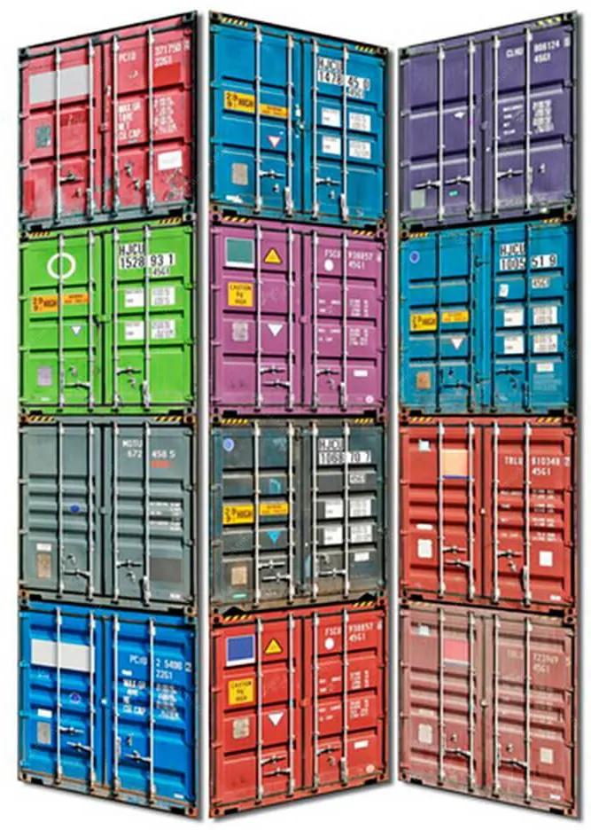 Biombo Containers Colorido em Madeira - Urban - 180x40 cm