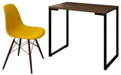 Mesa Escrivaninha Fit 90cm Castanho e Cadeira Charles FT1 Amarela - Mp