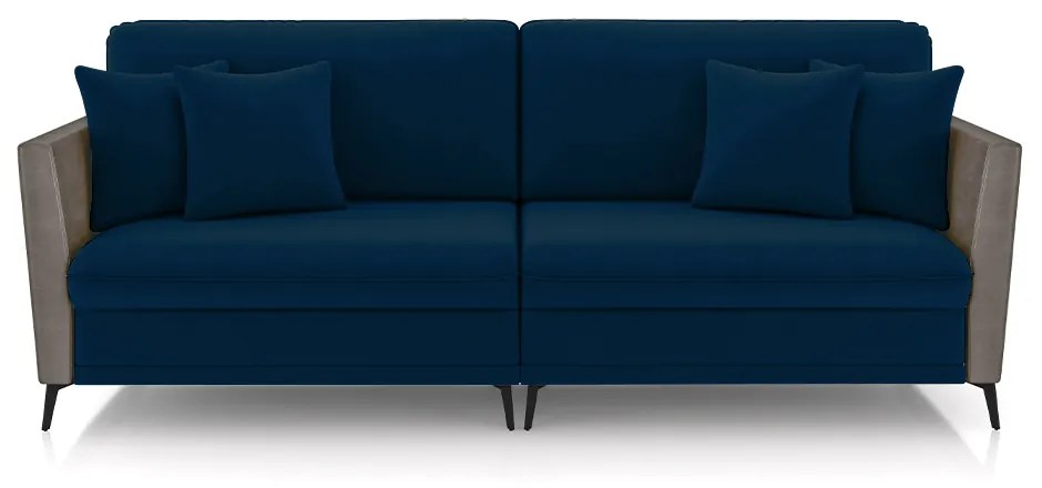 Sofá Living Decorativo Zagreb 2 Lugares 182cm com Almofadas Pés de Ferro Veludo/PU Azul/Cinza G33 - Gran Belo