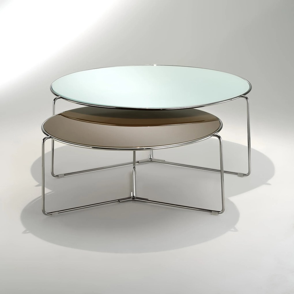 Mesa de Centro Tavoline Estrutura Aço Inox e Tampo Vidro Cristal Design by Studio Mais