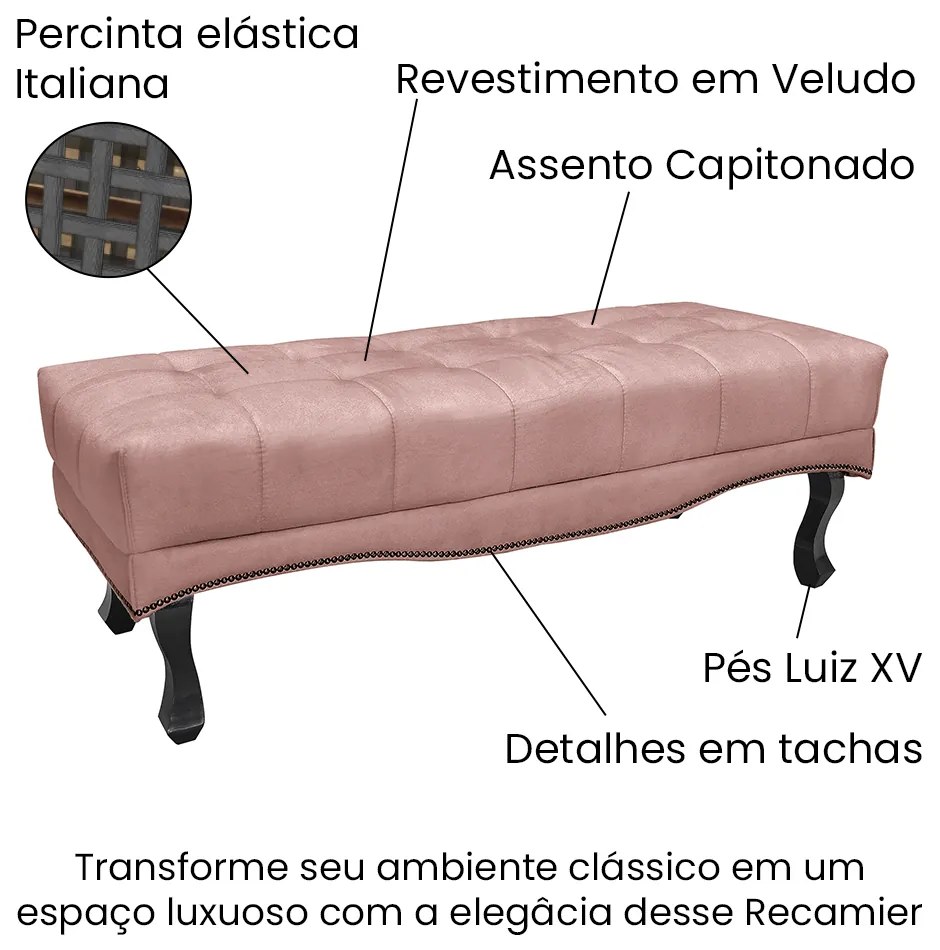 Cabeceira Cama Box Solteiro 90cm e Recamier Vicenza Veludo Rosa S04 - D'Rossi