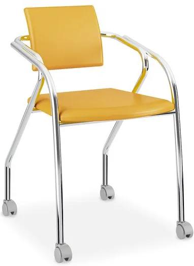 Cadeira Escritório com Rodízios, Cromada, Napa Amarelo Ouro, Fox