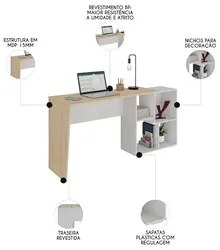 Mesa Escrivaninha 2 em 1 com Nichos Arbo A06 Carvalho/Branco - Mpozena