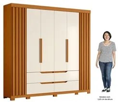 Guarda Roupa Casal 6 Portas 4 Gavetas 240cm Doble Cinamomo/Off White -