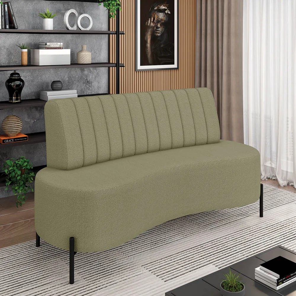 Sofá 2 Lugares Living 135cm Pé Ferro Pto Maraú Bouclê Verde K01 - D'Rossi