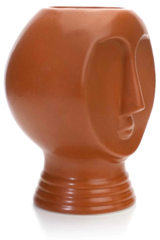 Vaso Decorativo Rosto em Cerâmica Terracota 18x14 cm - D'Rossi