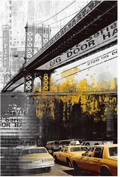 Quadro Tela Impressa Ponte De Manhattan E Táxi Amarelo 60x90cm