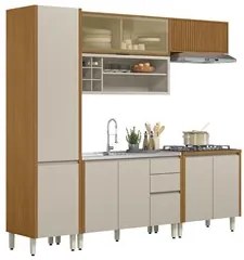 Cozinha Modulada 5 Peças Balcão Para Pia CP2 Pierre L06 Nature/Off Whi