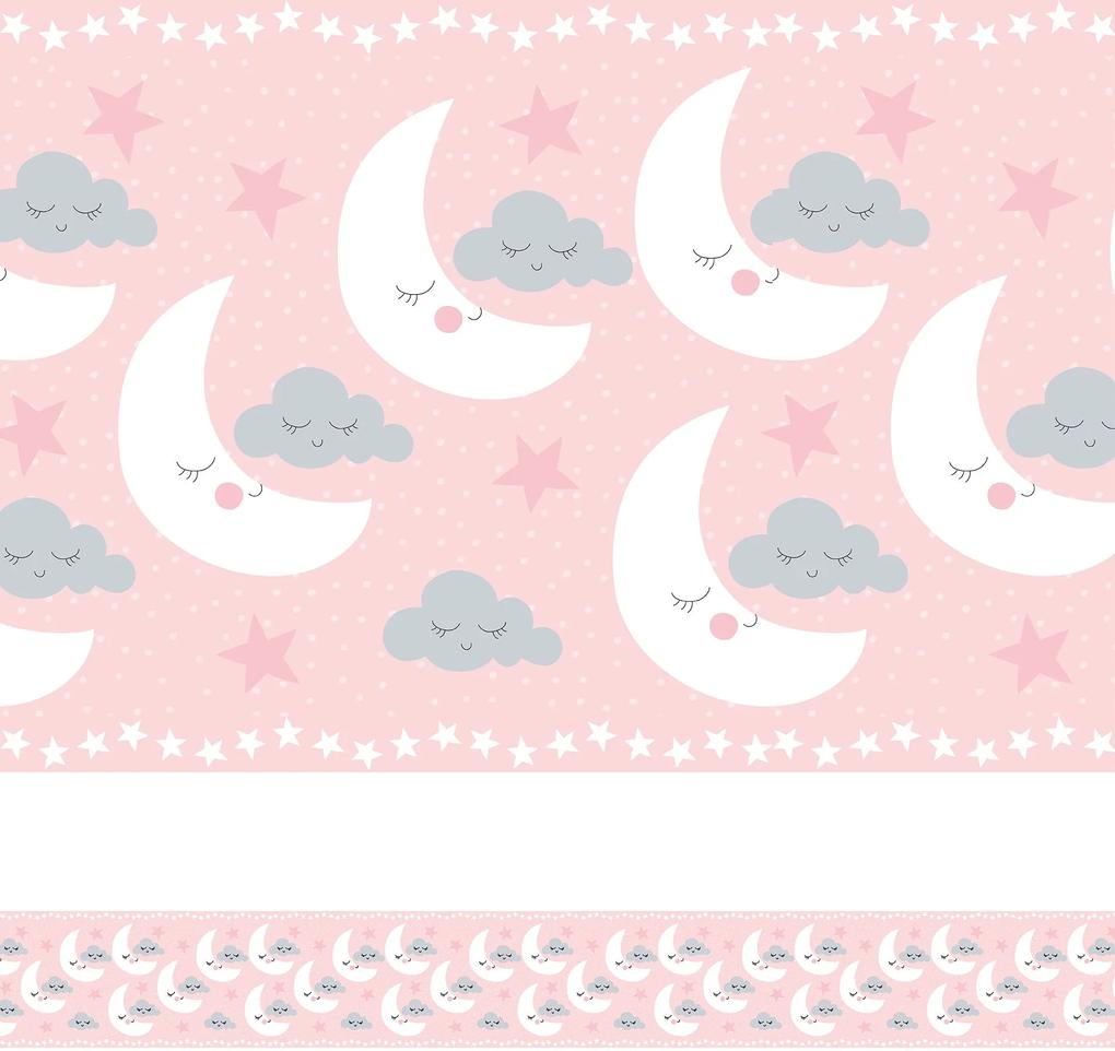 Faixa de Parede Nuvens e Lua Rosa Quarto de Meninas 10mx10cm