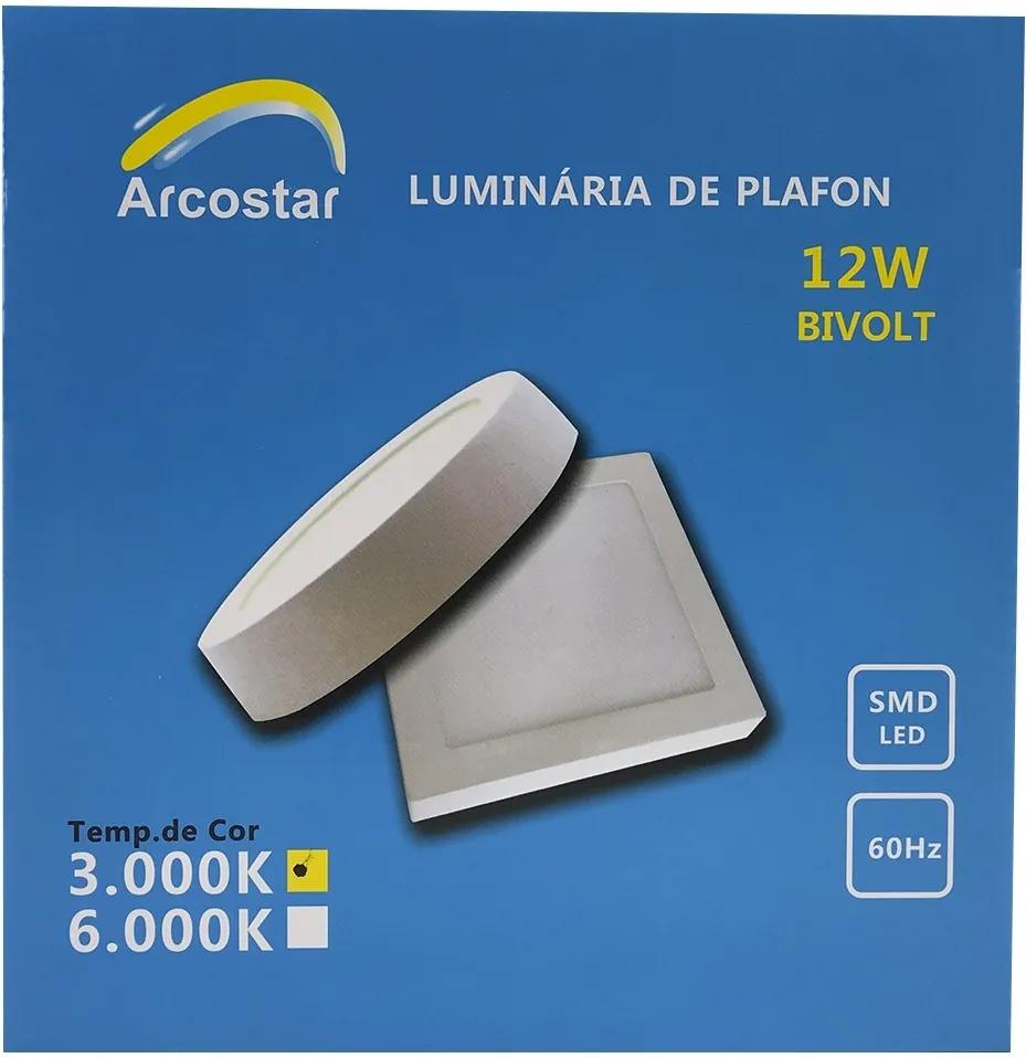 Painel Plafon Led Sobrepor 17X17cm 12W 3000K Bivolt - SCT - A-00315