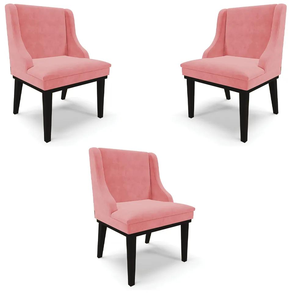 Kit 3 Cadeiras Decorativas Sala de Jantar Base Fixa de Madeira Firenze Suede Rosê/Preto G19 - Gran Belo