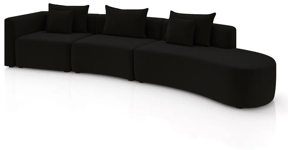 Sofá Curvo Decorativo Kimiko 437Cm 6 Lugares Sala de Estar com Chaise Veludo Preto G52 - Gran Belo