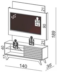 Rack Bancada com Painel para TV até 55 Pol. 140cm 1 Porta 100%MDF TB15