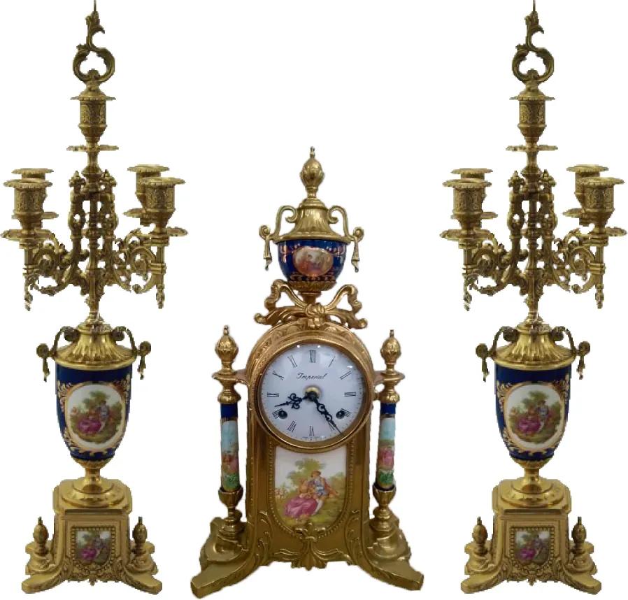 Relógio Imperial Azul com Desenho Limoges com Castiçais