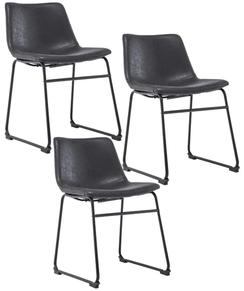 Kit 03 Cadeiras Decorativa Sala de Estar Recepção Fixa Maia PU Preto G56 - Gran Belo