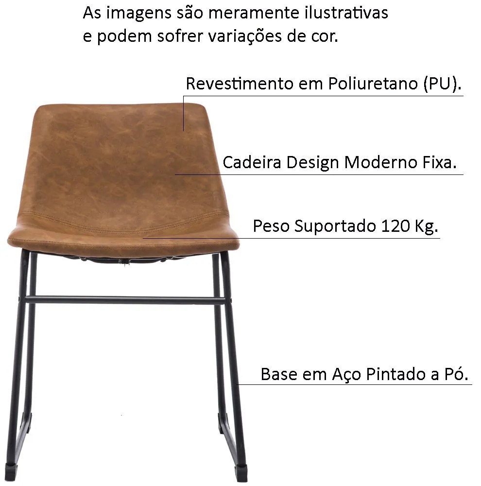 Cadeira Decorativa Sala de Estar Recepção Fixa Maia PU Sintético Marrom G56 - Gran Belo