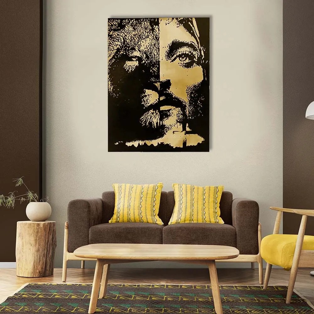 Quadro Decorativo 1 Tela para Quarto Sala 70x100 Jesus Cristo e Leão de Judá - Loja Sheep - Marrom