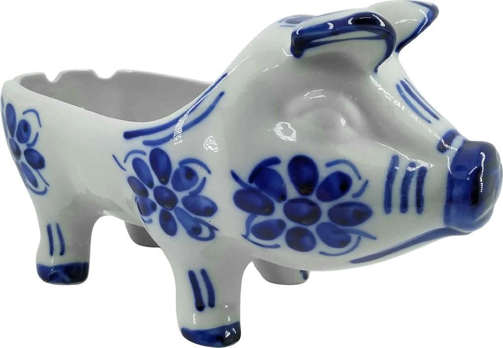 Porquinho Petisqueiro em Porcelana Azul Colonial