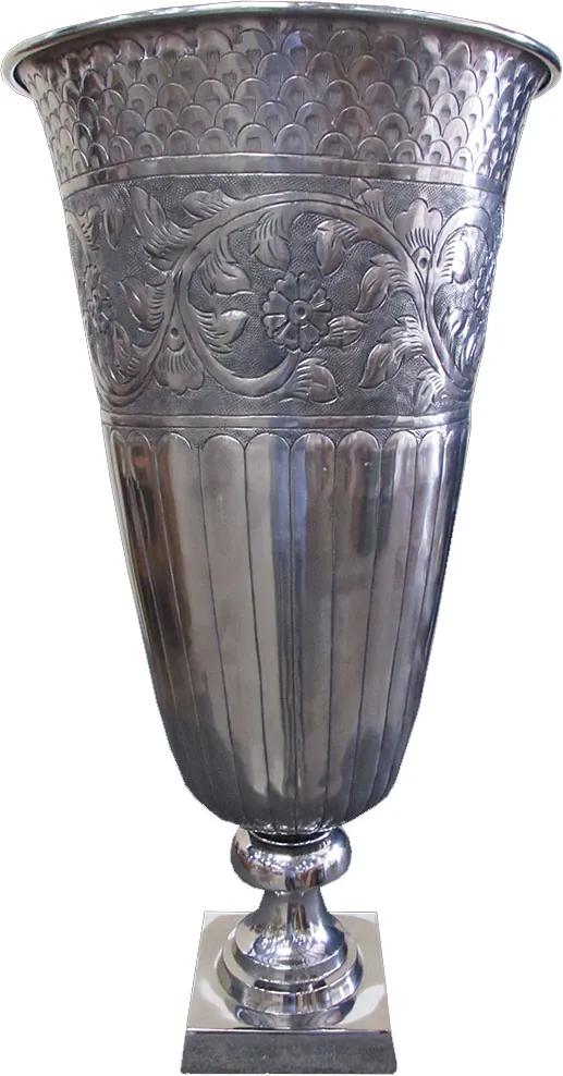 Vaso De Alumínio Prata Com Flores em Alto Relevo