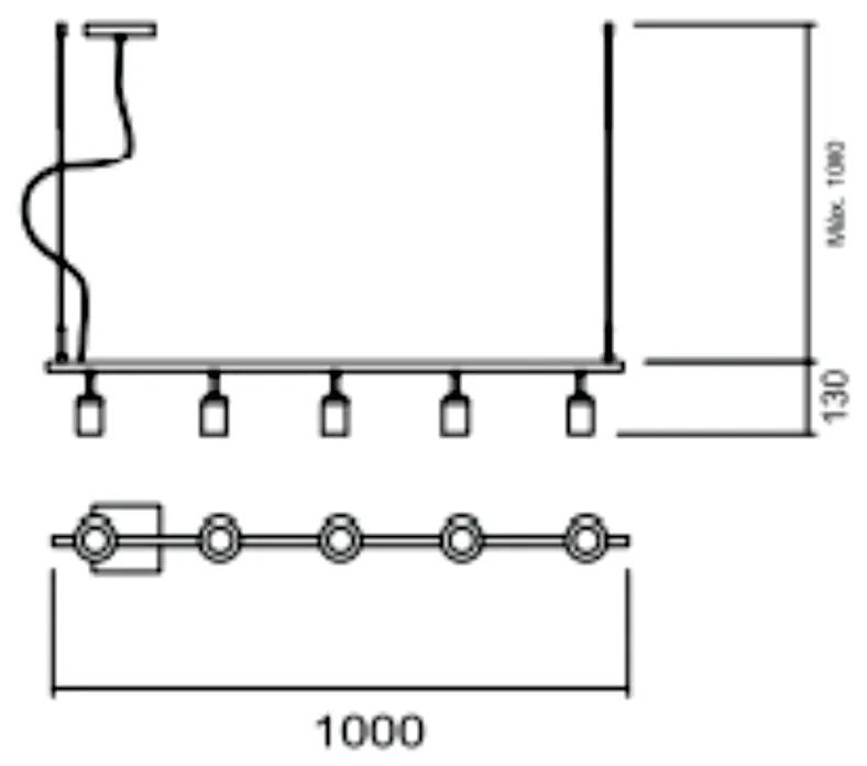Pendente Branch S/ Globos 100Cm 5L E27 | Usina 16553/5 (CB-M / CB-PV - Cobre Metálico + Cobre Polido)