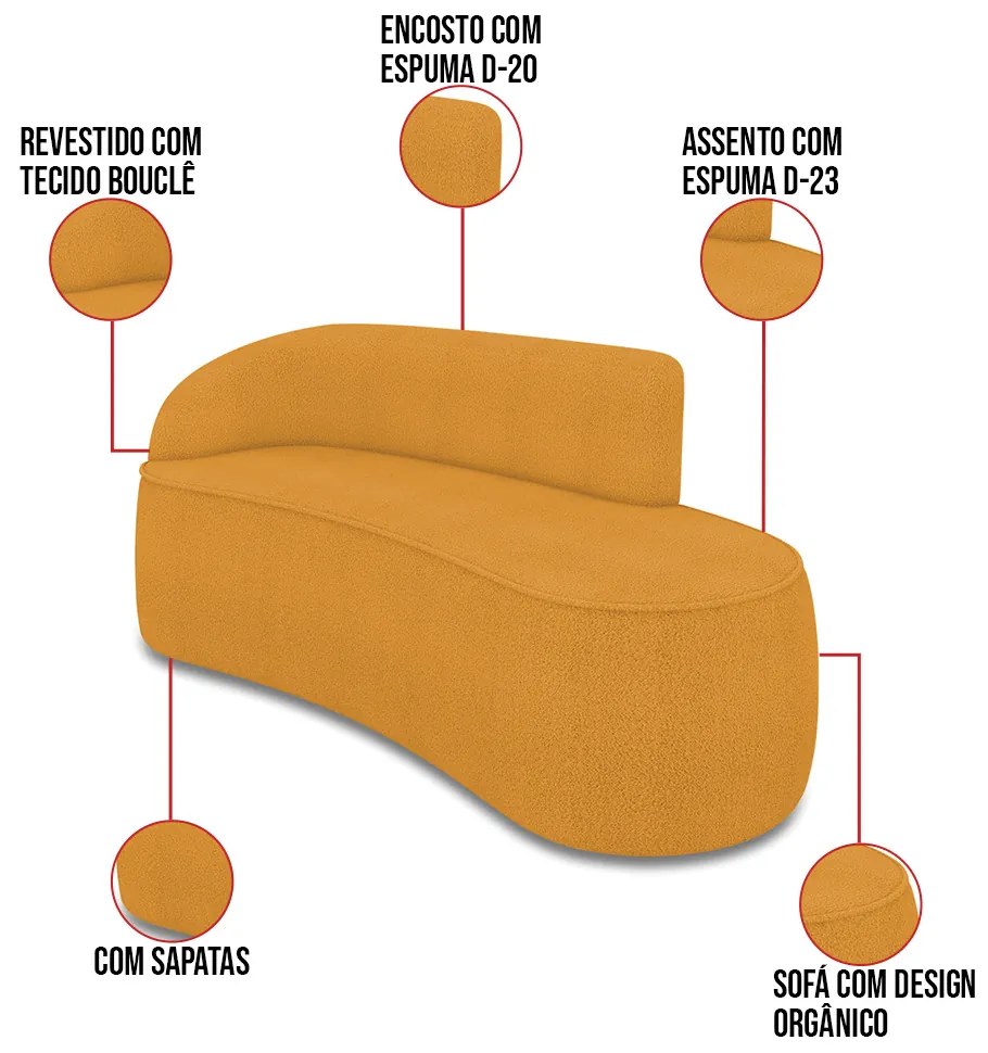 Sofá 2 Lugares Orgânico 140cm Morgan e Poltrona Lua Bouclê Mostarda D03 - D'Rossi