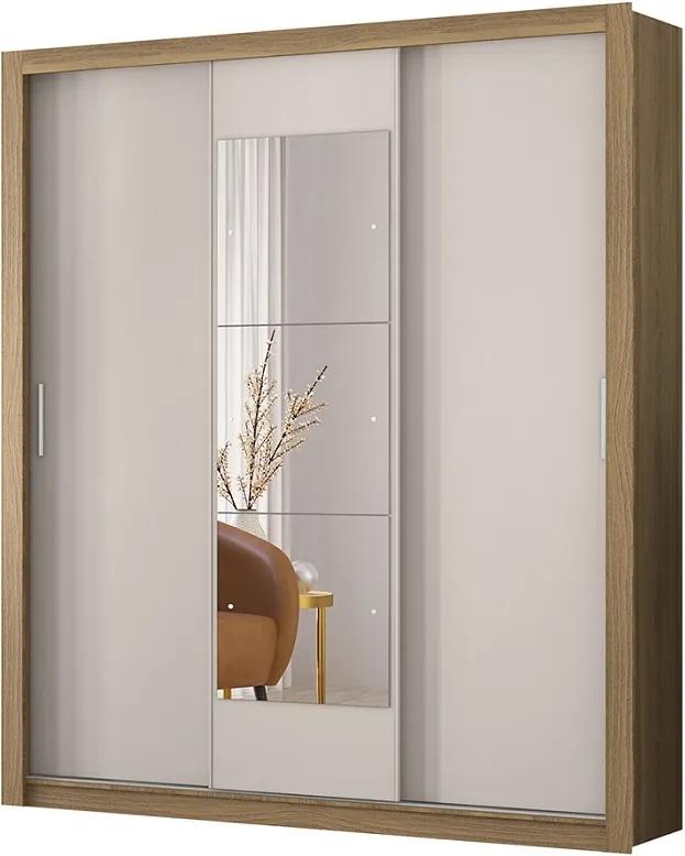 Guarda-Roupa Casal 3 Portas Com Espelho Vero 32270 Amêndola/Off White - DEMÓBILE