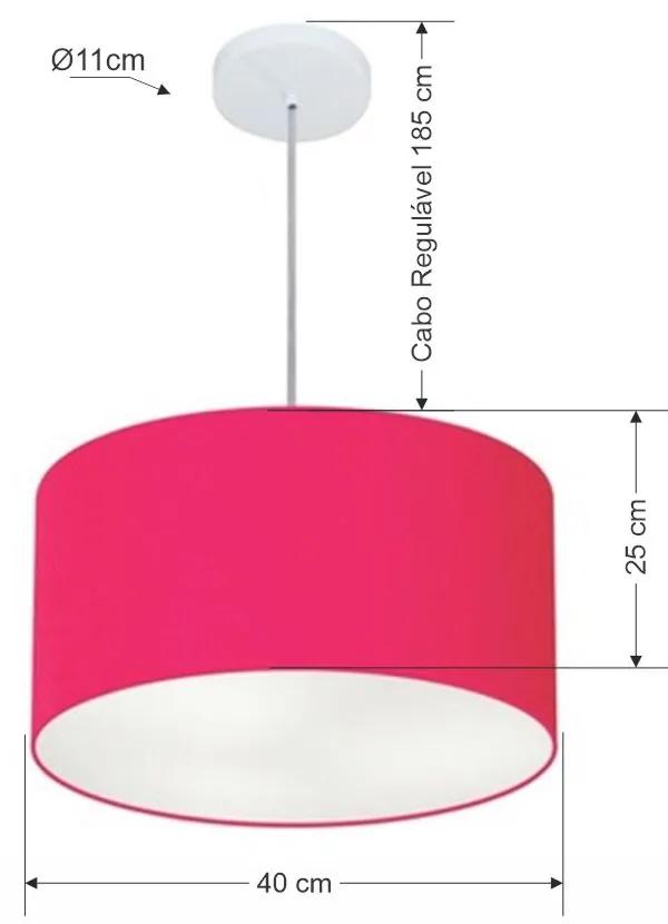 Lustre Pendente Cilíndrico Md-4099 Cúpula em Tecido 40x25cm Rosa Pink - Bivolt