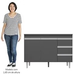 Balcão Gabinete com Pia Inox 120cm Andréia 2 Portas Cinza – AJL Móveis