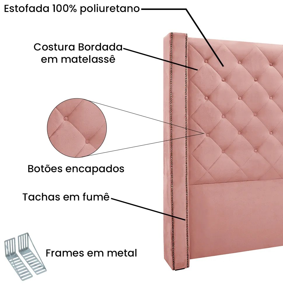 Cabeceira Cama Box Solteiro 90cm e Recamier Vicenza Veludo Rosa S04 - D'Rossi