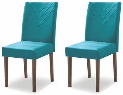 Kit 2 Cadeiras para Sala de Jantar Melissa Castanho/Veludo Azul Turqueza - New Ceval