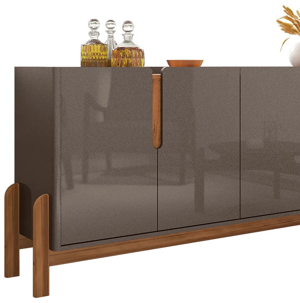 Aparador Buffet 4 Portas Belle 170 cm Cinza Pérola e Cedro - D'Rossi