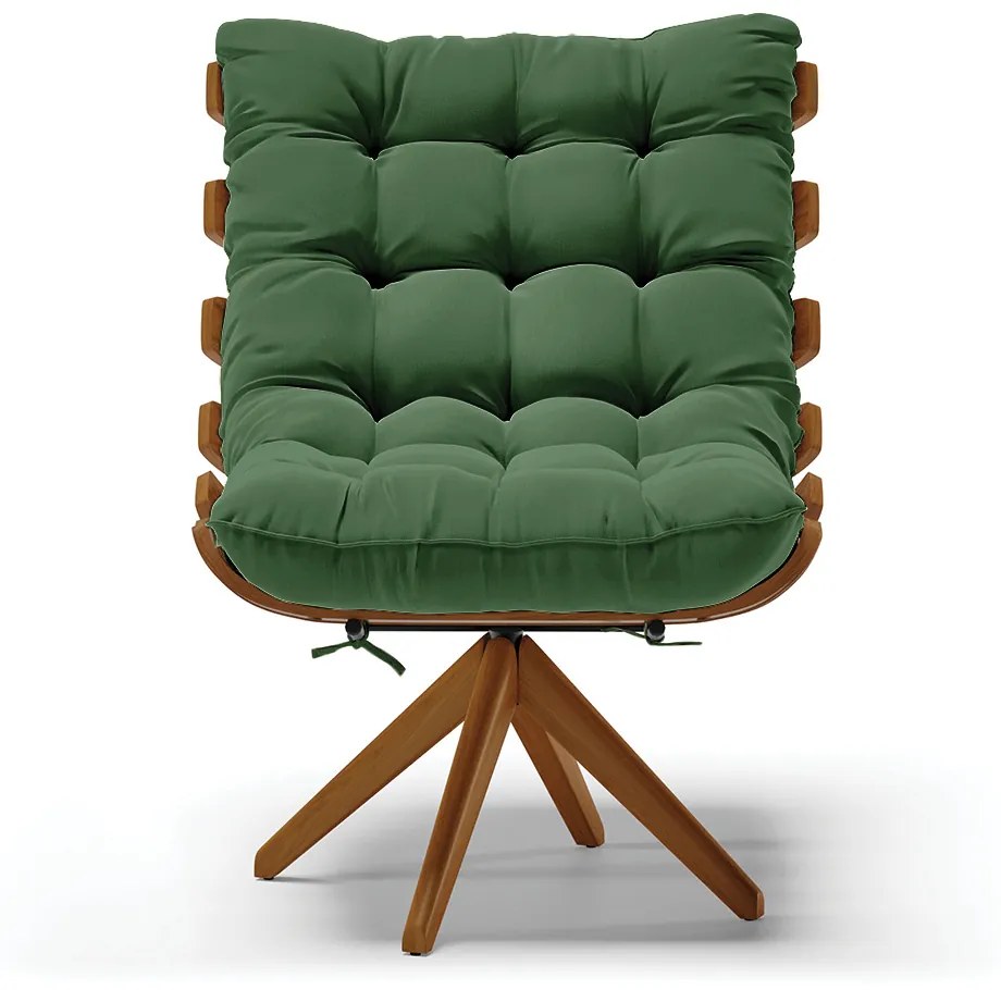 Poltrona com Puff Giratório Costela Suede Verde Base de Madeira MA30 M11 - D'Rossi