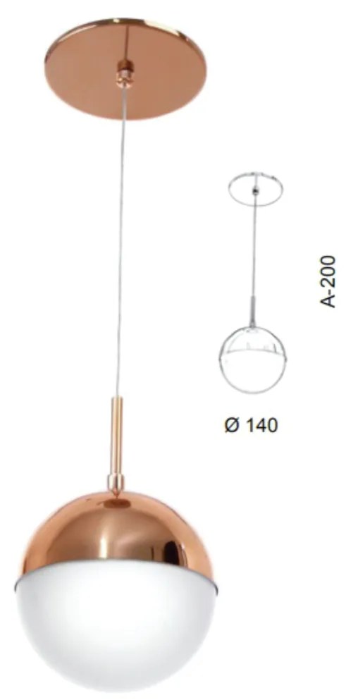 Pendente Globo Ø14X23Cm Metal E Globo Ø14Cm 01Xg9 | Old Artisan Pd-550... (ROSÊ FOSCO / COBRE BRILHO, CLEAR (TRANSPARENTE))