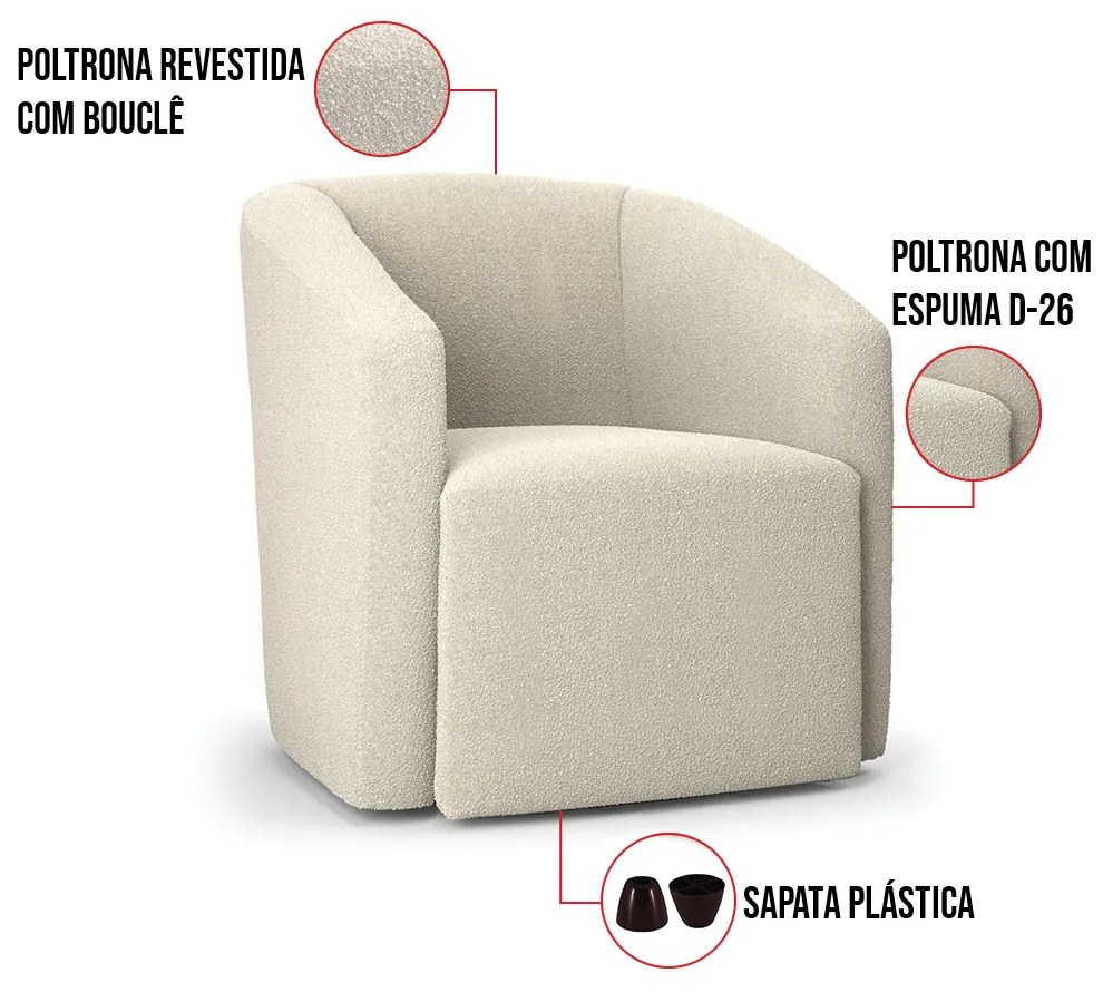 Poltrona Decorativa Orgânica Stella Max Bouclê Bege D03 - D'Rossi