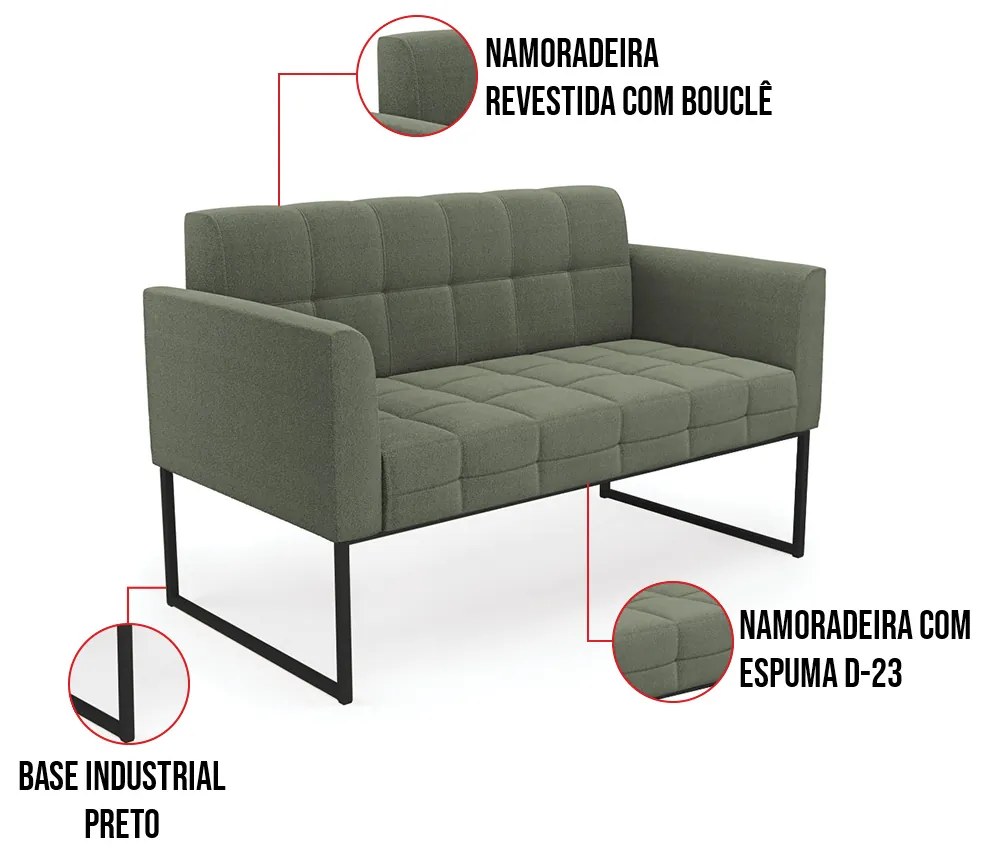 Sofá Namoradeira 2 Lugares Industrial Preto Elisa Bouclê Verde Pistache D03 - D'Rossi