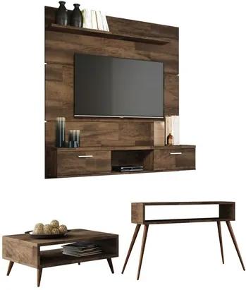 Painel TV Flat 1.6 com Mesa de Centro Lucy e Aparador Quad Deck - HB Móveis