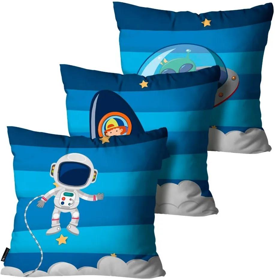 Kit com 3 Capas para Almofadas Infantis Astronauta Azul55x55cm