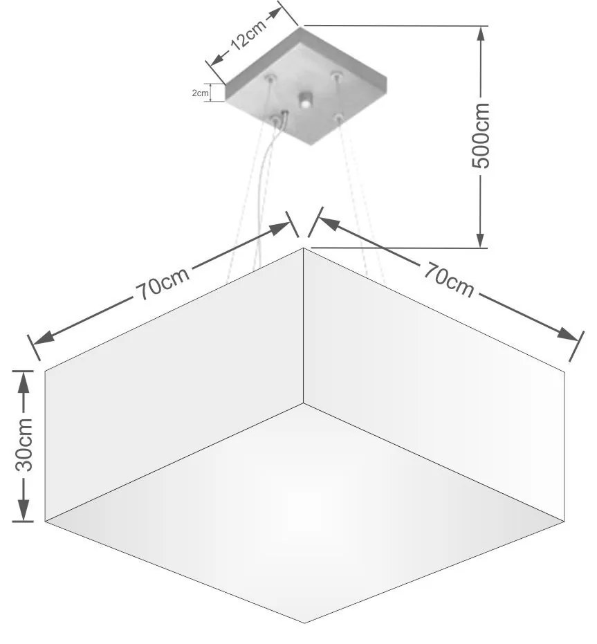 Lustre Pendente Quadrado Vivare Md-4071 Cúpula em Tecido 30/70x70cm - Bivolt