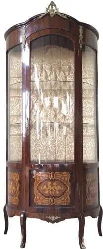 Cristaleira Francesa Estilo Luis XV de Madeira Marchetada - 193x94x53cm