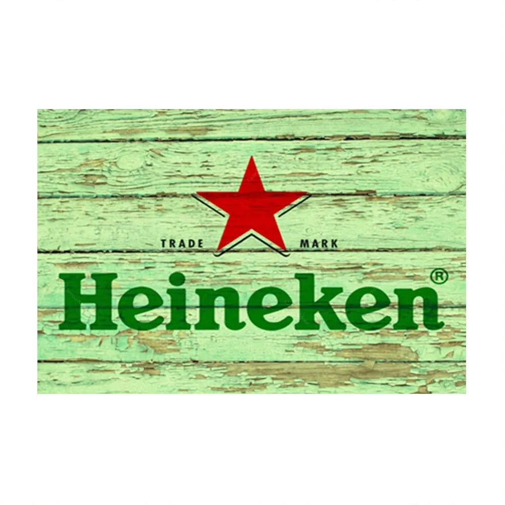 Placa Decorativa Heineken Madeira Grande em Metal - 40x30 cm