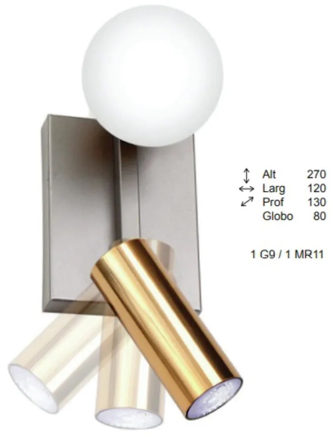 Arandela Swilver Mista Tubo E Globo 13X12X27Cm Globo Ø08Cm 1Xg9 E 1Xmr... (ROSE FOSCO, AMBAR)