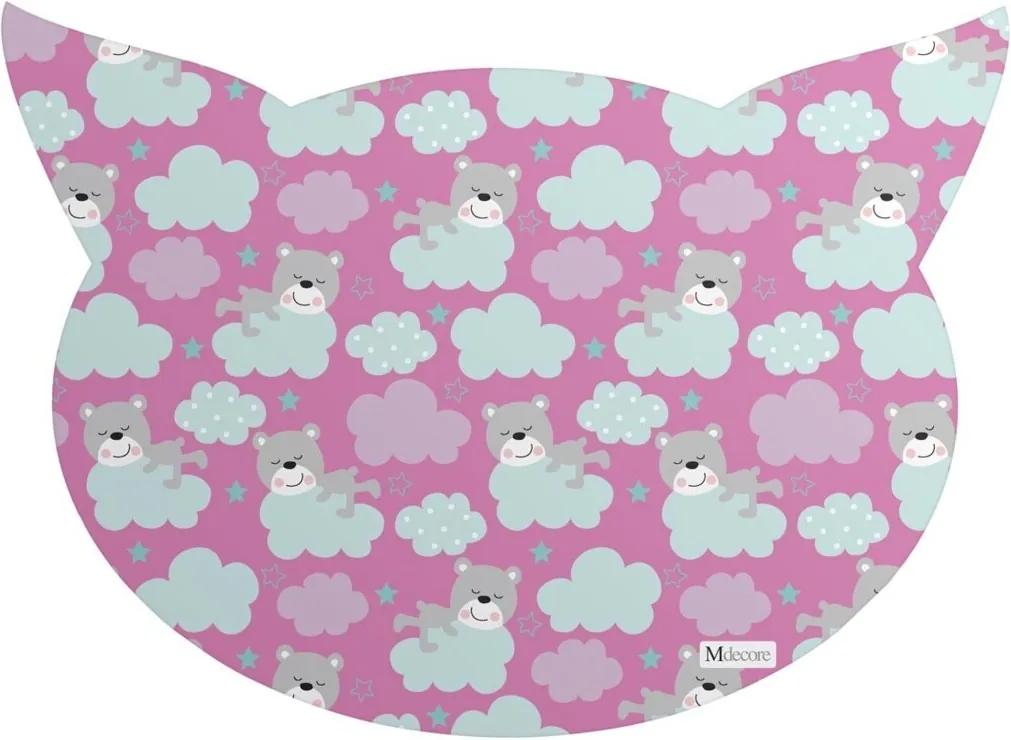 Tapete PET Mdecore Cabeça de Gato Urso Pink 54x39cm