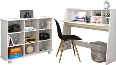 Mesa Escrivaninha Idealle Nicho Organizador Toys Branco e Cadeira Charles Preta - Mpozenato