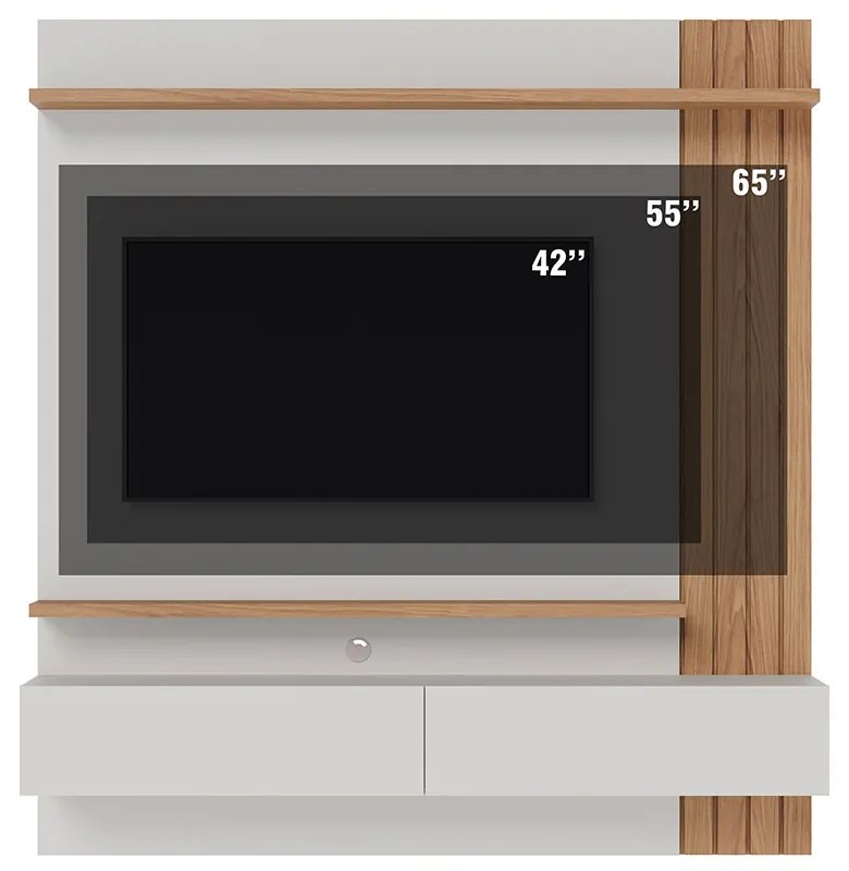 Painel TV 65 Pol 150cm Bancada Suspensa Ripado Luca C04 - D'Rossi - Off White Matte e Freijó