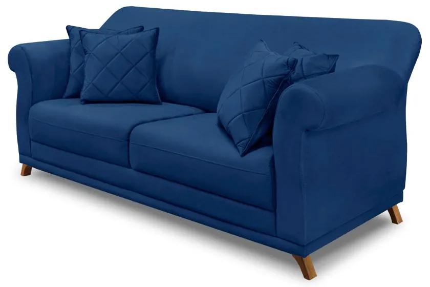 Sofá Decorativo 200cm 3 Lugares com 4 Almofadas Armstrong Suede Azul Marinho G63 - Gran Belo