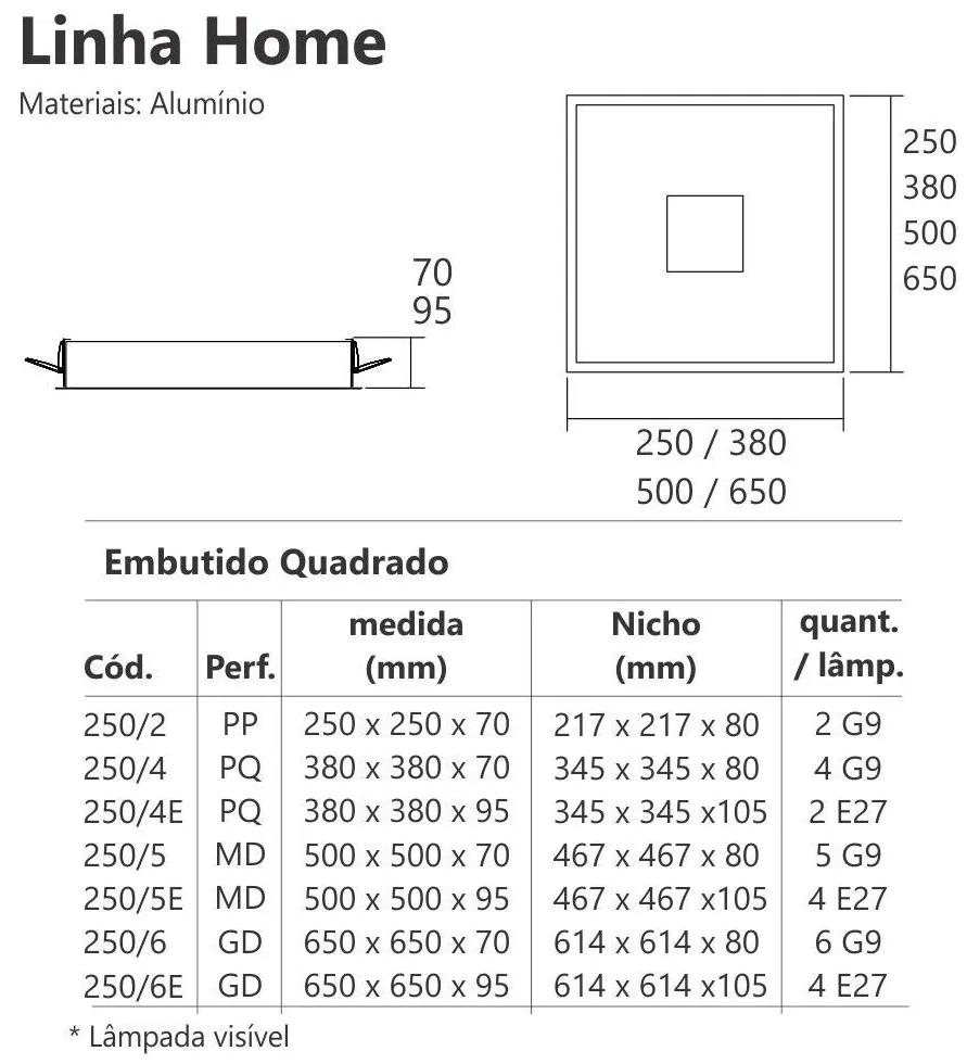 Luminária De Embutir Home Quadrado Mini Bulbo 2Xe27 38X38Cm Metal | Us... (BT - Branco Texturizado + BR-F - Branco Fosco)