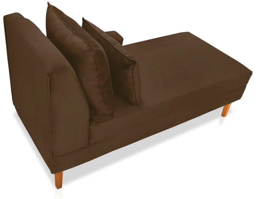 Divã Chaise Chloe 160 cm Veludo Pés Chanfrado Castanho - D'Rossi - Marrom