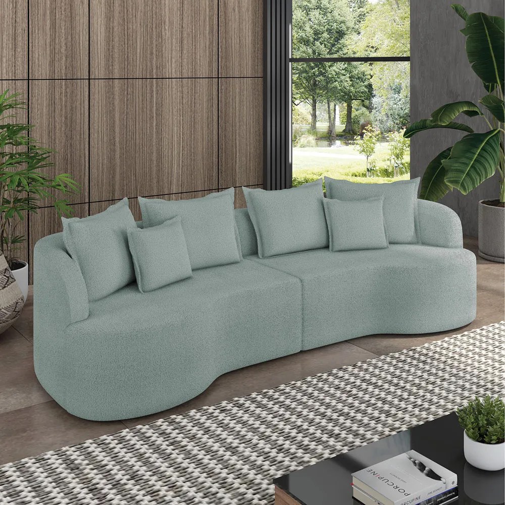 Sofá 4 Lugares Orgânico Living 250cm Mersa Bouclê Azul K01 - D'Rossi