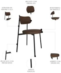 Cadeira de Jantar Estofada Kit 4 Nyka M25 Sintético Marrom - Mpozenato