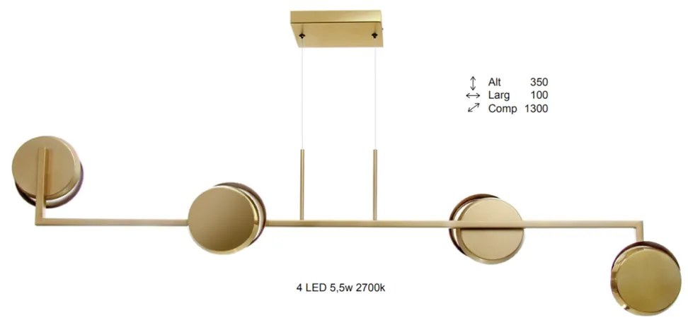 Pendente Eclipse 130X10X35Cm Discos Metal Aluminio 04Xled 5,5W 2700K -... (GRAFITE / LUNA, 220V)